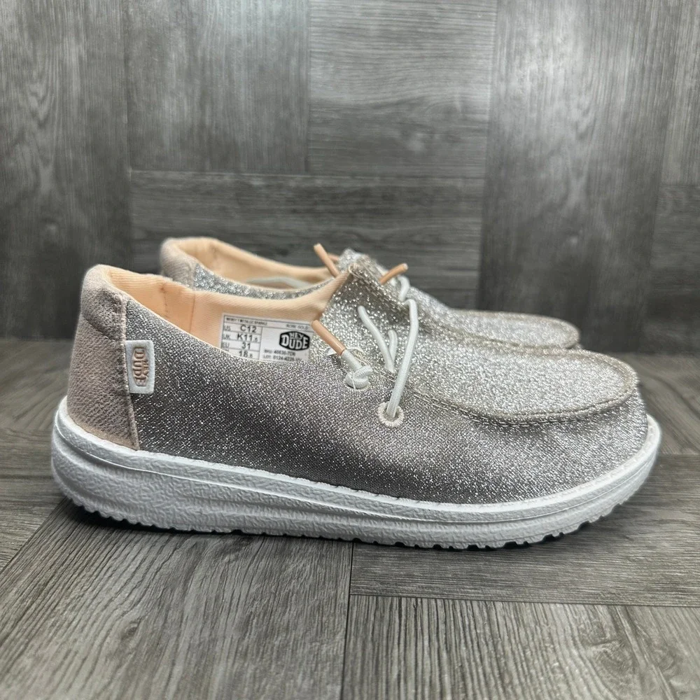 Hey Dude Wendy Shoes Kids Size C12 Rose Gold Metallic Sparkle Glitter NEW